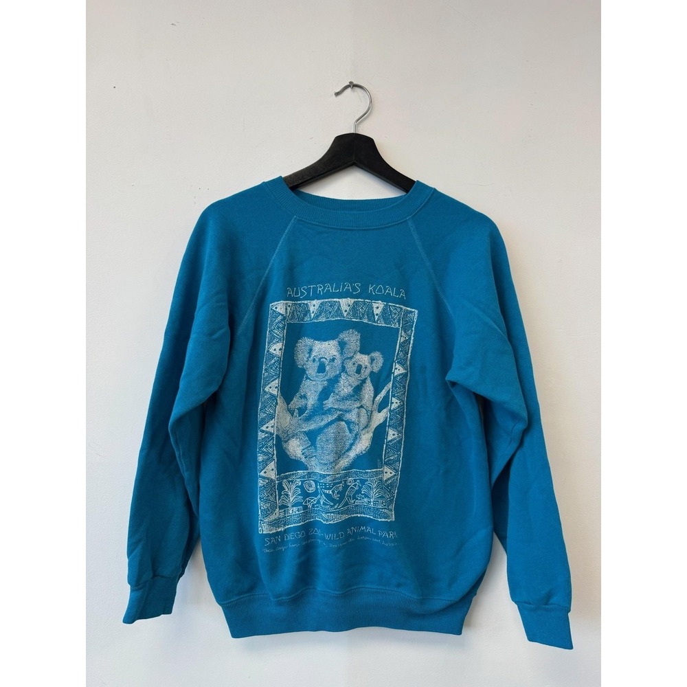 Vintage San Diego Zoo Sweatshirt Mens Small Blue Koala Crewneck 80s USA